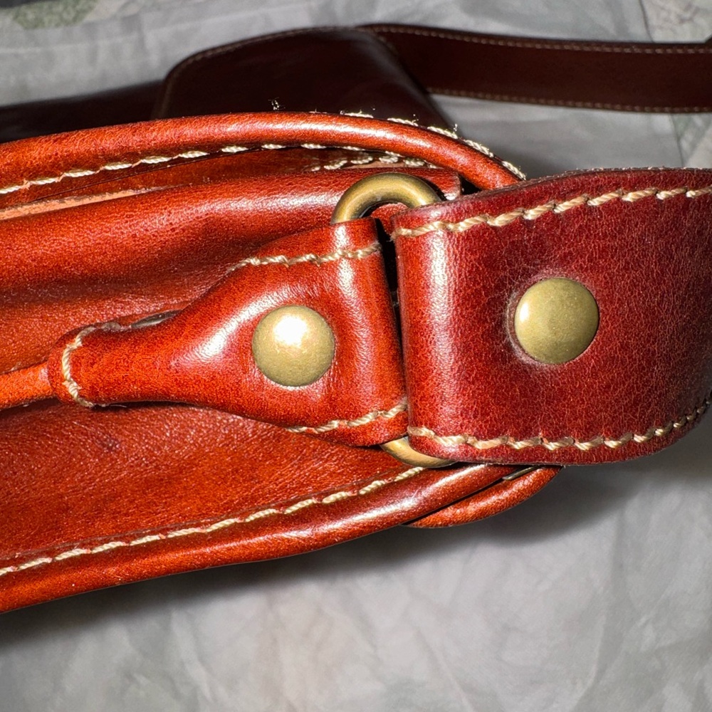SALE💥Italian Leather Oversized ‘H’ Crossbody Vera Pelle Made in Italy Cognac - Picture 13 of 16
